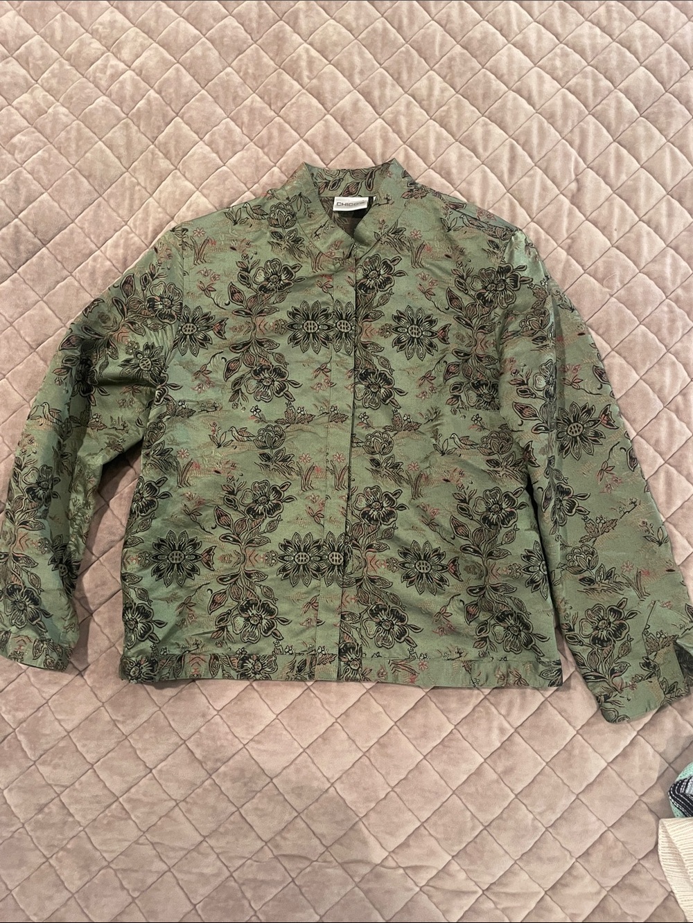 Chico's Olive Green Floral Print Jacket